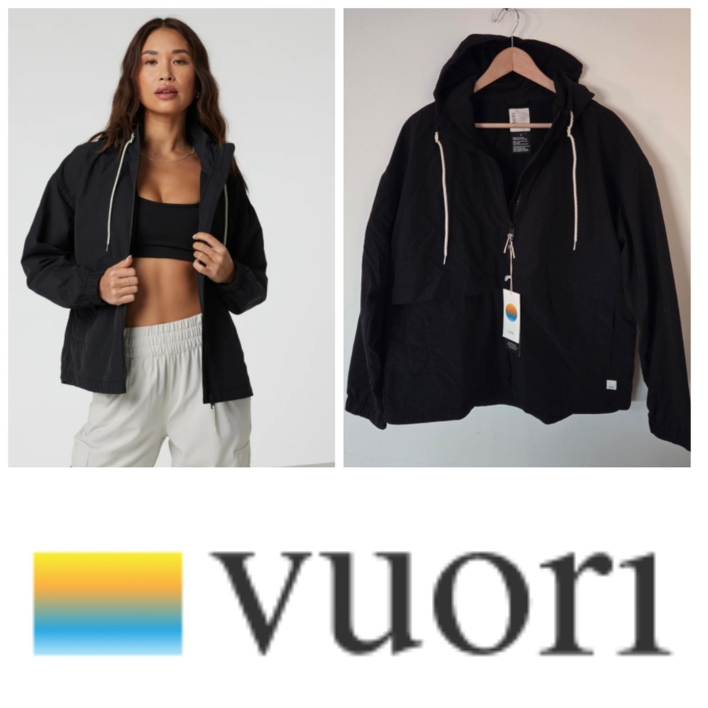 Vuori Willow Jacket Long Sleeve Hooded NWT Black Water Resistant Drawcord Casual